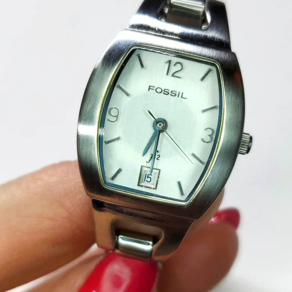 Vintage Fossil F² Watch ES9824 Silver Stainless Steel Swiss Parts EUC
